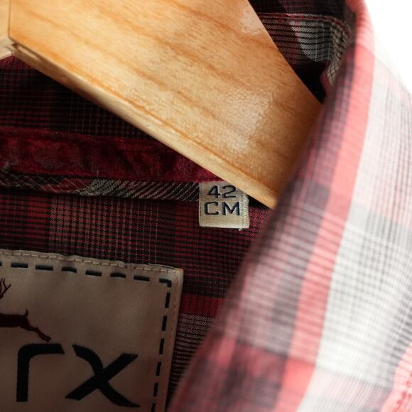 Parx Shirt Mens 42 CM Slim Buffalo Plaid Long Sleeve Button Up Red - Picture 6 of 11